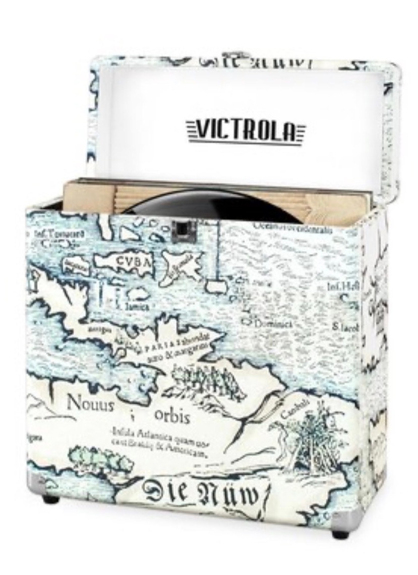 Victrola Vinyl Records Storage Case Map Design - Holds 30